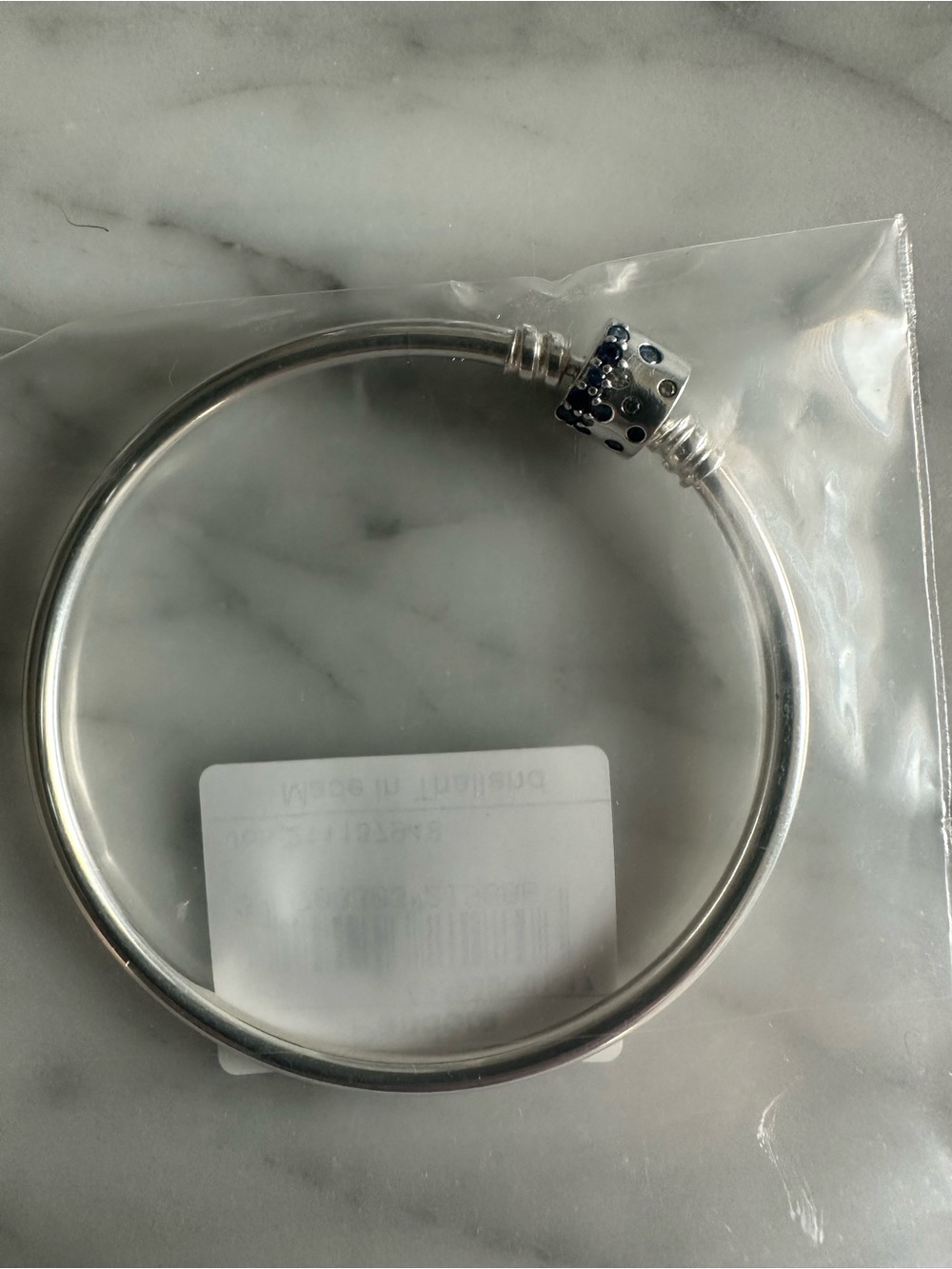 Pandora Silver Bangle with Dark Blue Accent Clasp
